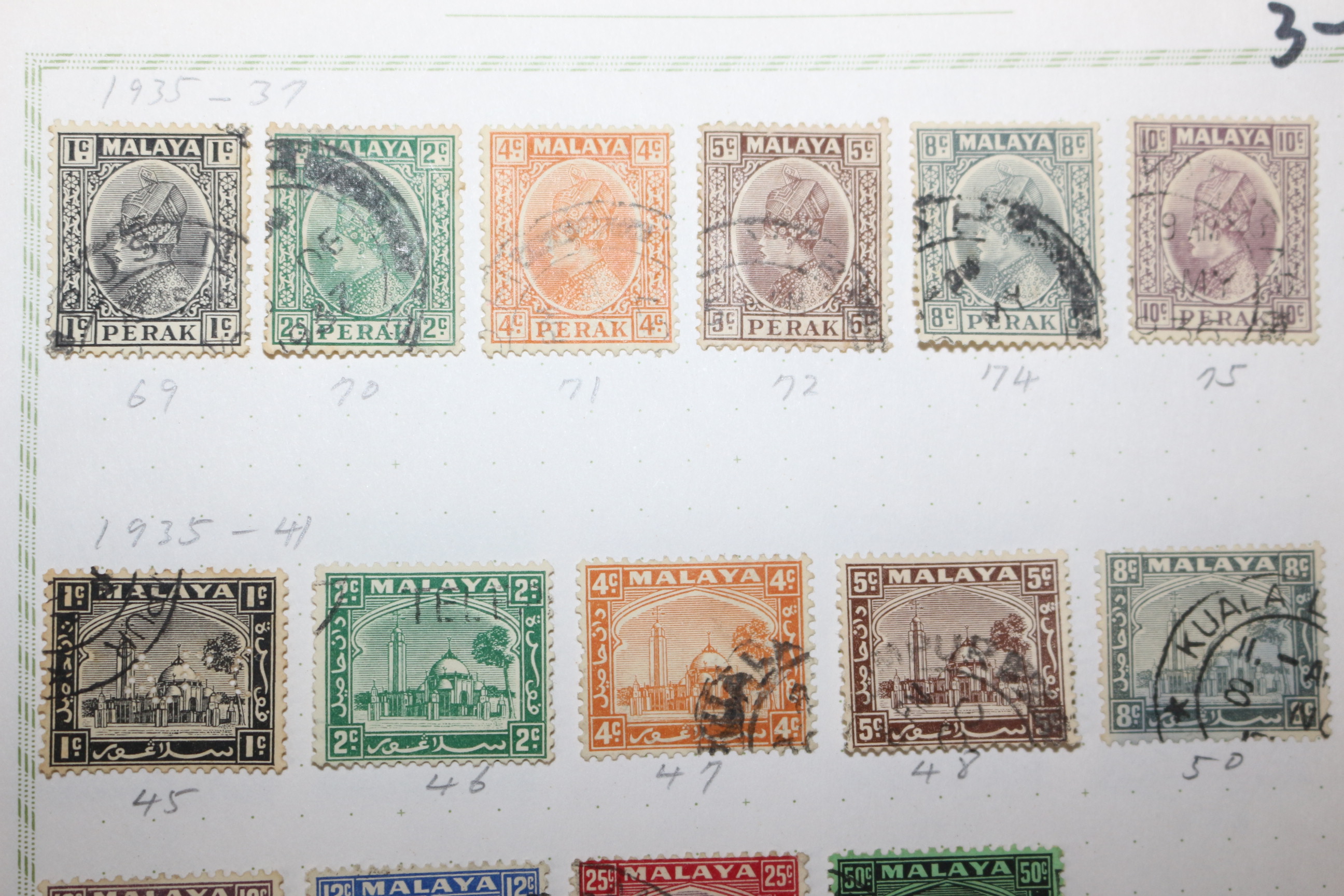 3-49 1935년~1941년 말레이반도 malaya 우표 15장