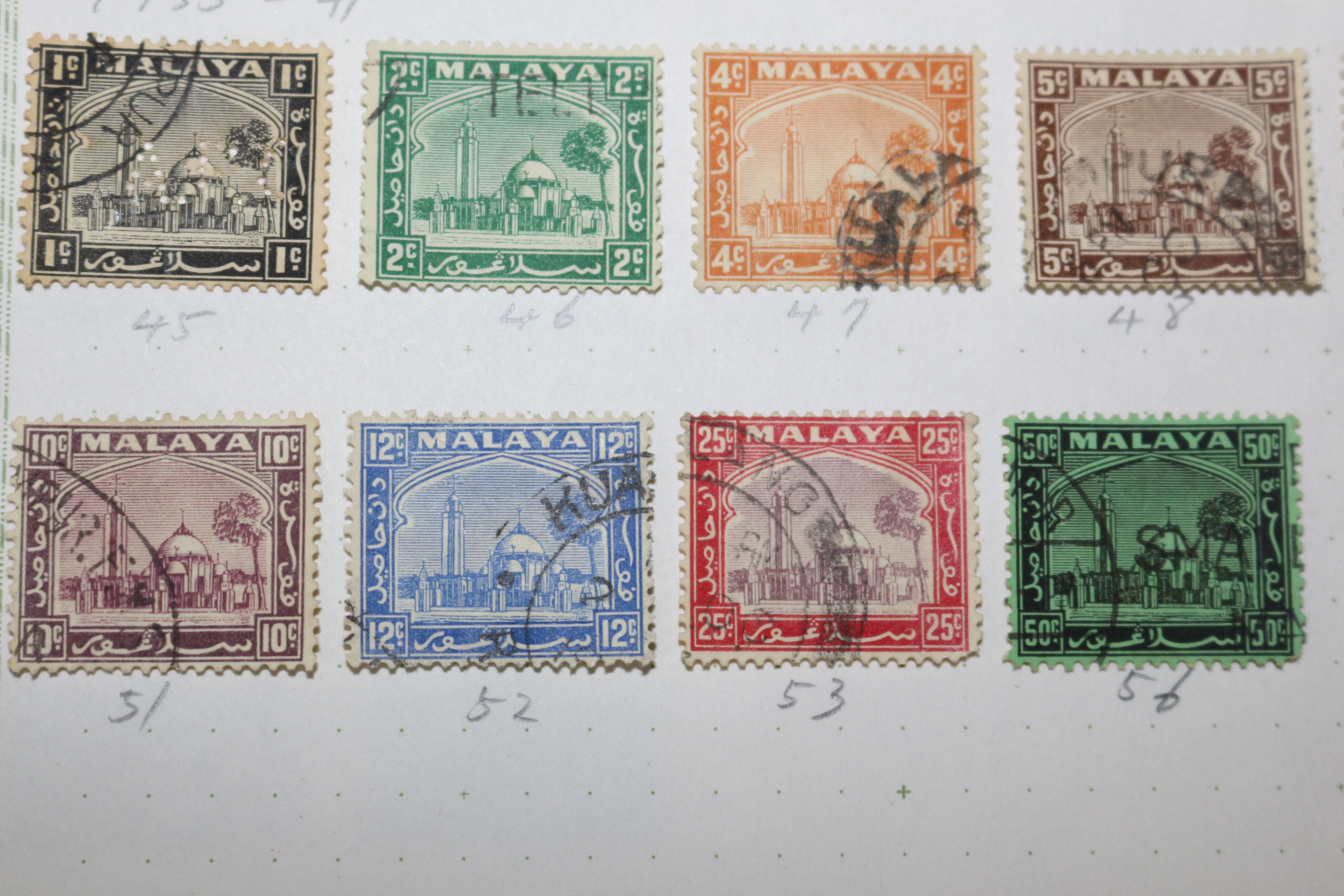 3-49 1935년~1941년 말레이반도 malaya 우표 15장
