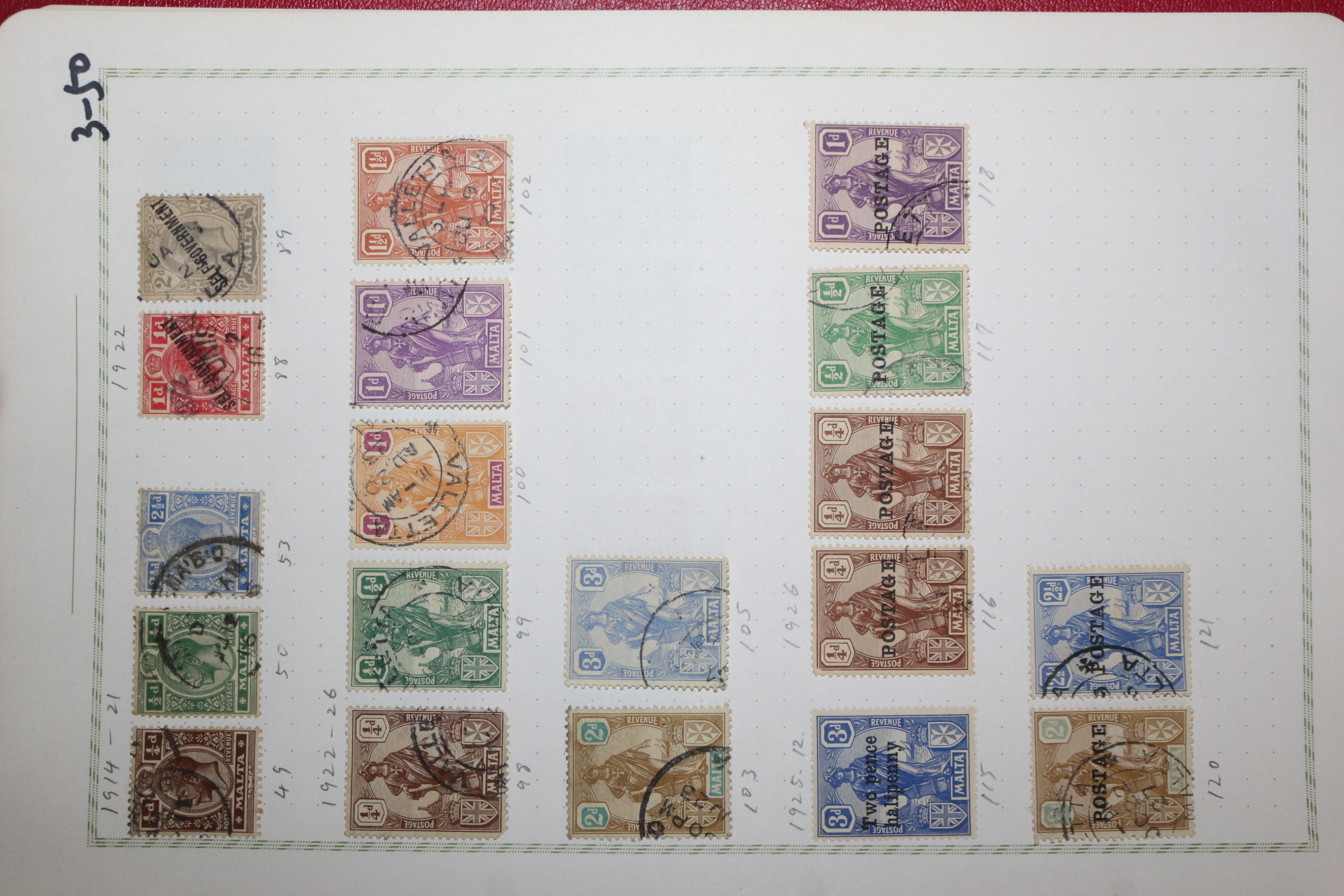 3-50  1914년~1926년 몰타 malta 우표 19장