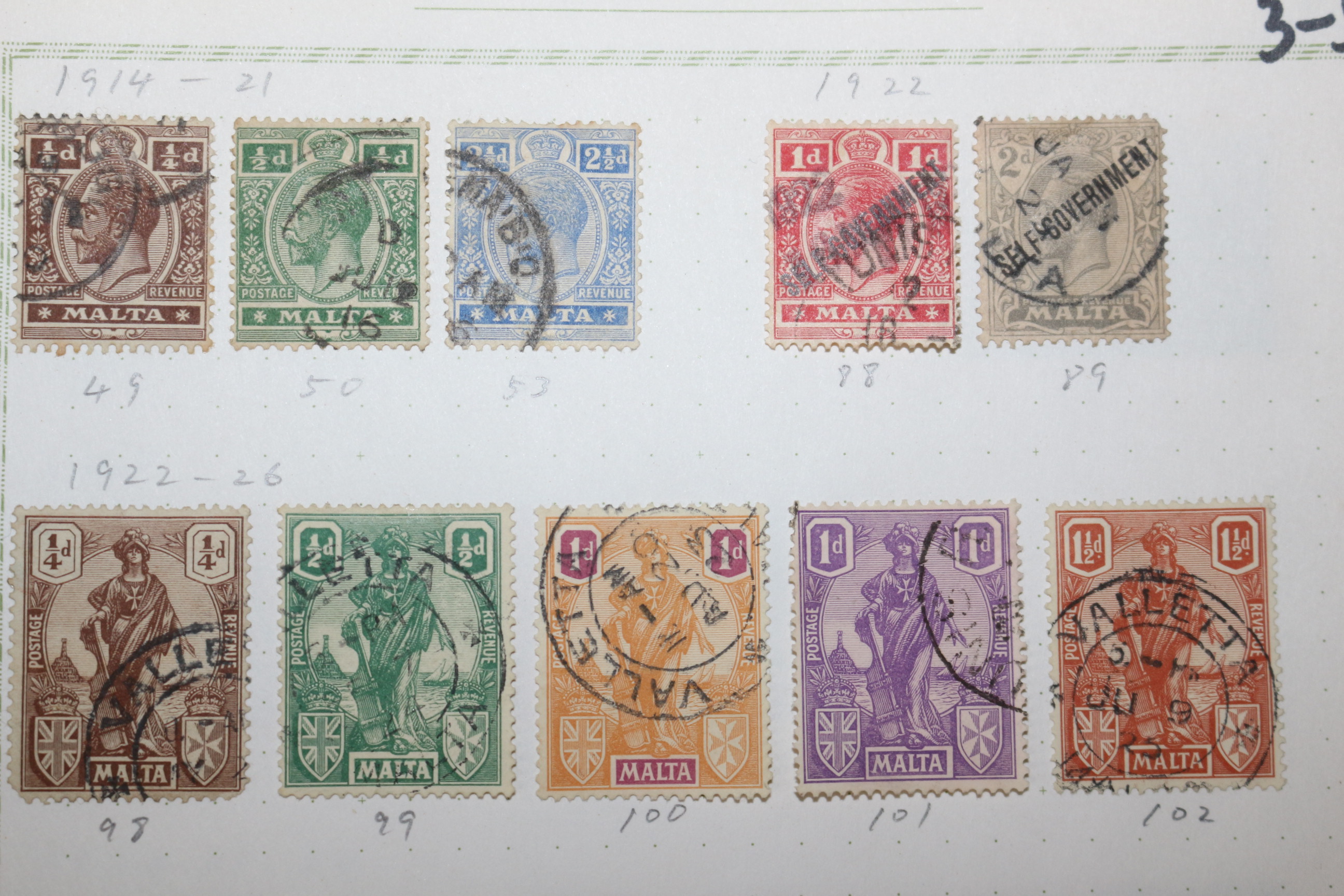 3-50  1914년~1926년 몰타 malta 우표 19장