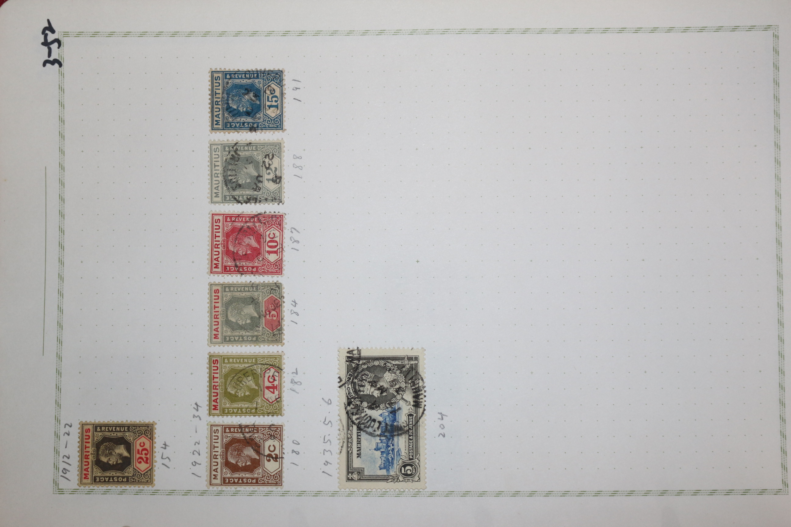 3-52  1912년~1935년 모리셔스 mauritius 우표 8장