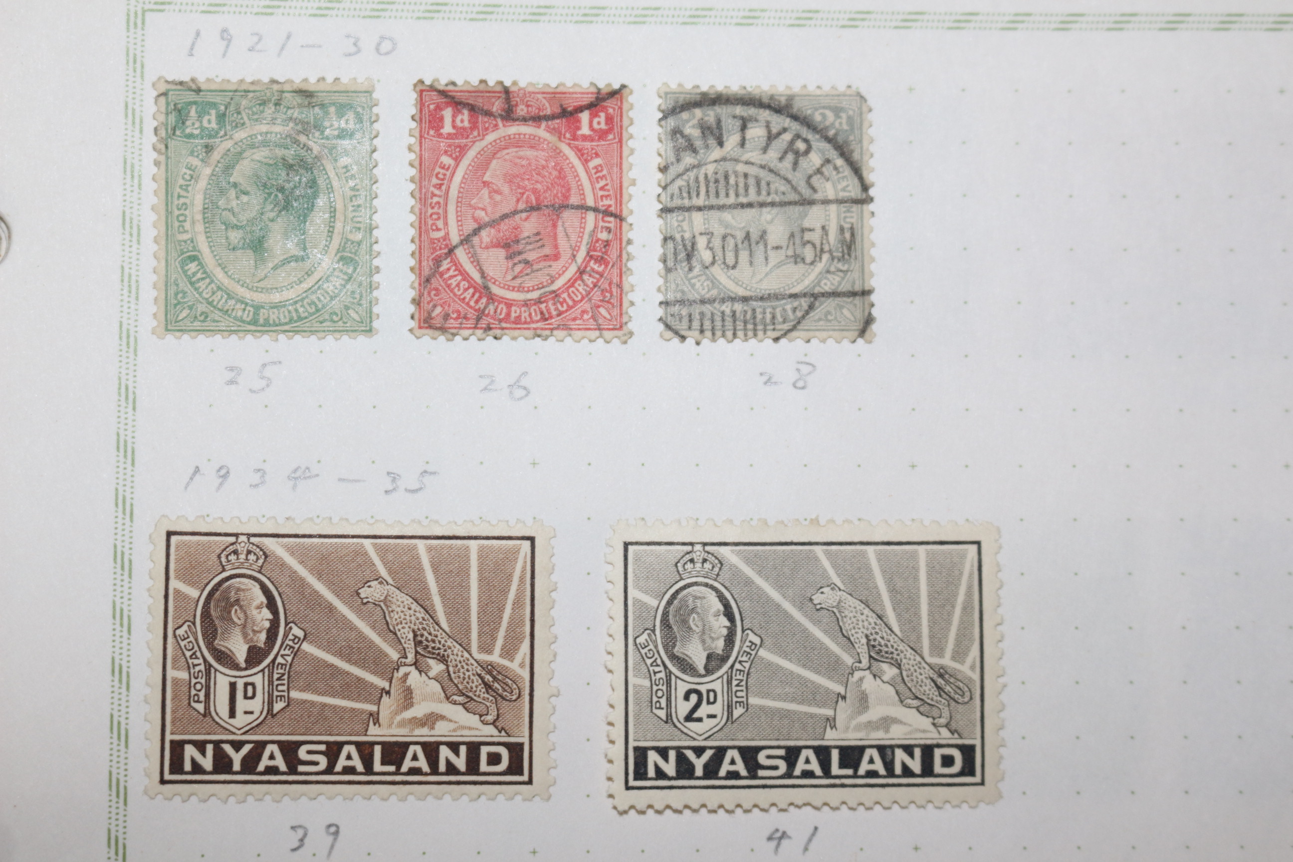 3-58  1921년~1935년 니아살랜드 Nyasaland 우표 5장