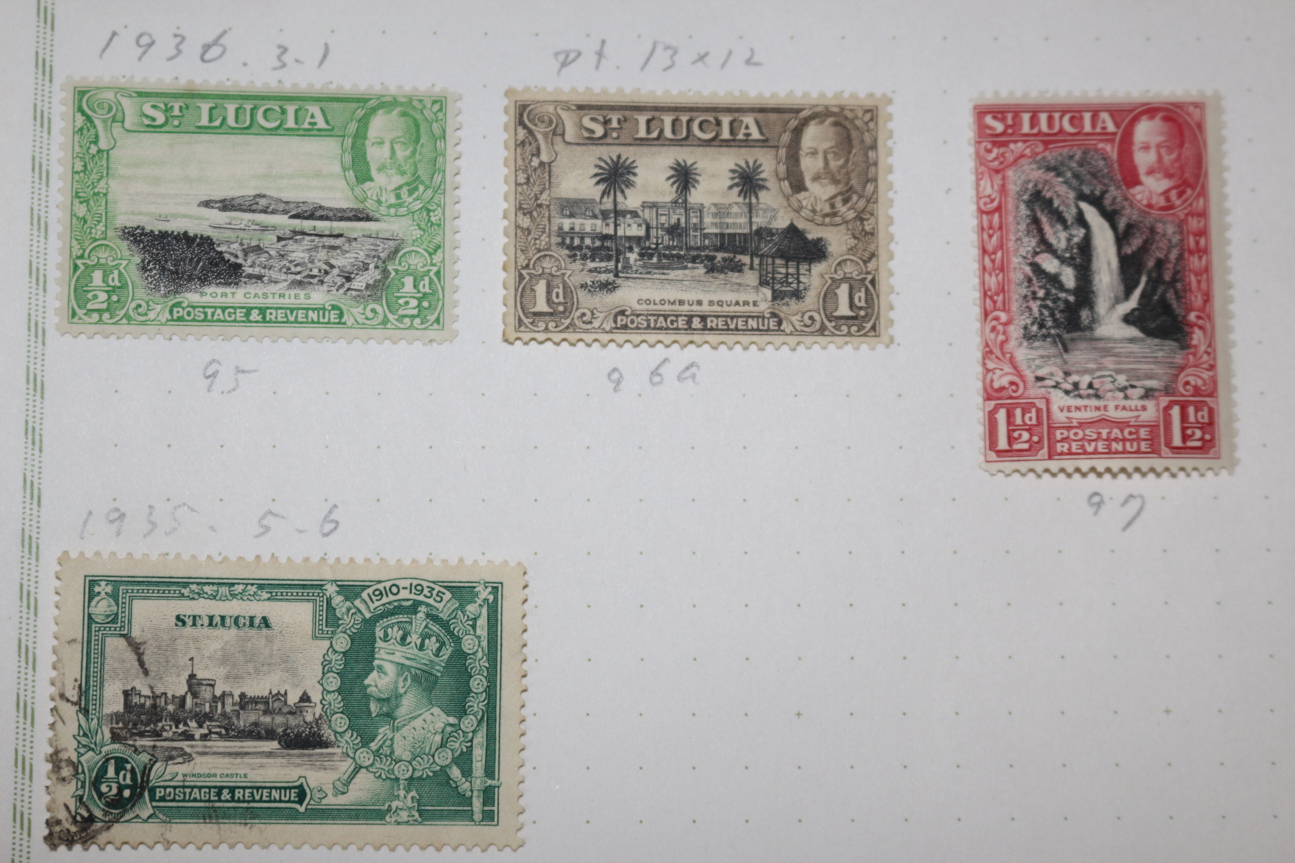 3-61  1912년~1936년 세인트루시아 Saint Lucia 우표 10장