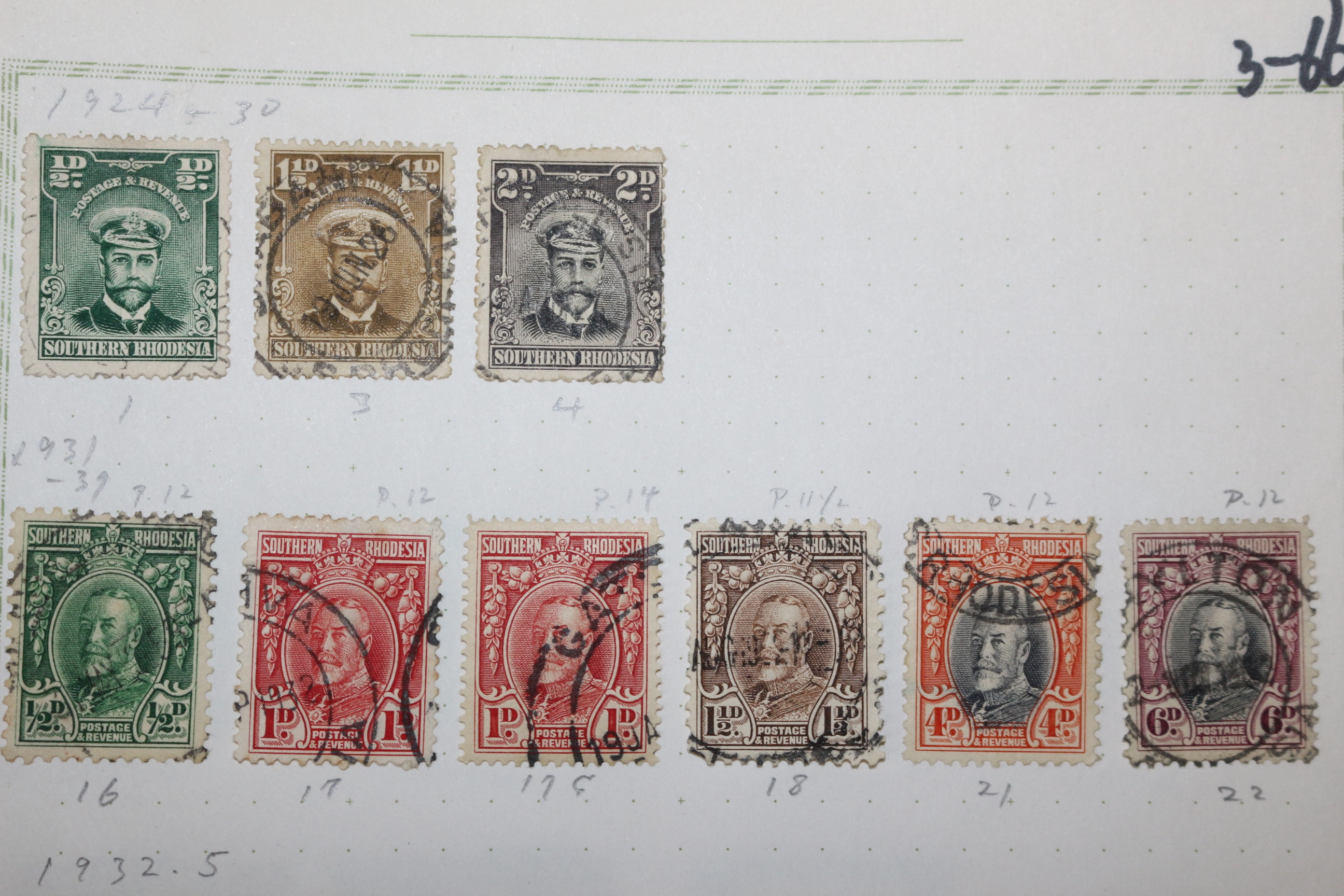 3-66  1924년~1935년 짐바브웨이 남로디지아 southern rhodesia 우표 13장