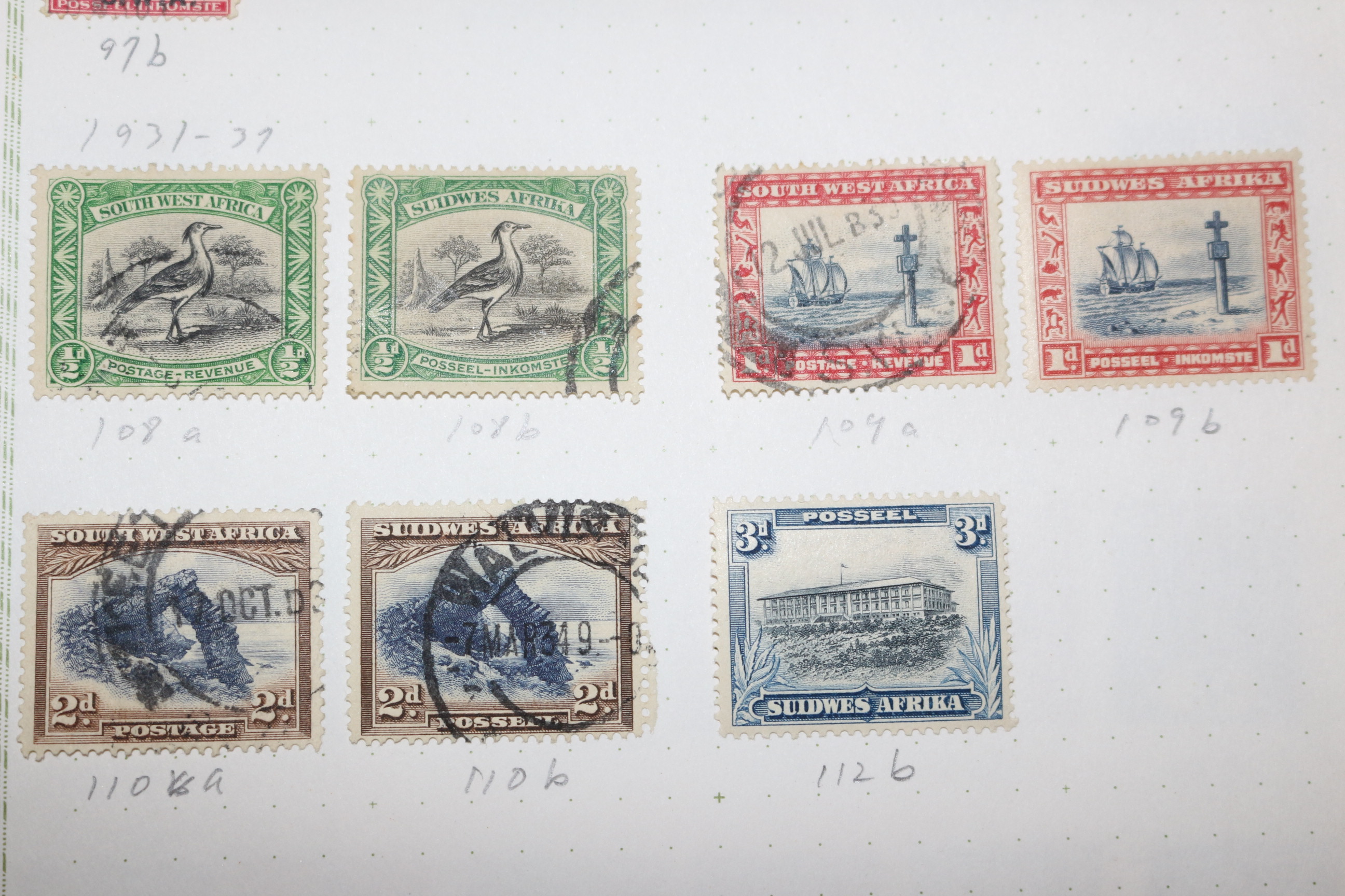 3-67  1927년~1937년 서남아프리카 우표 8장