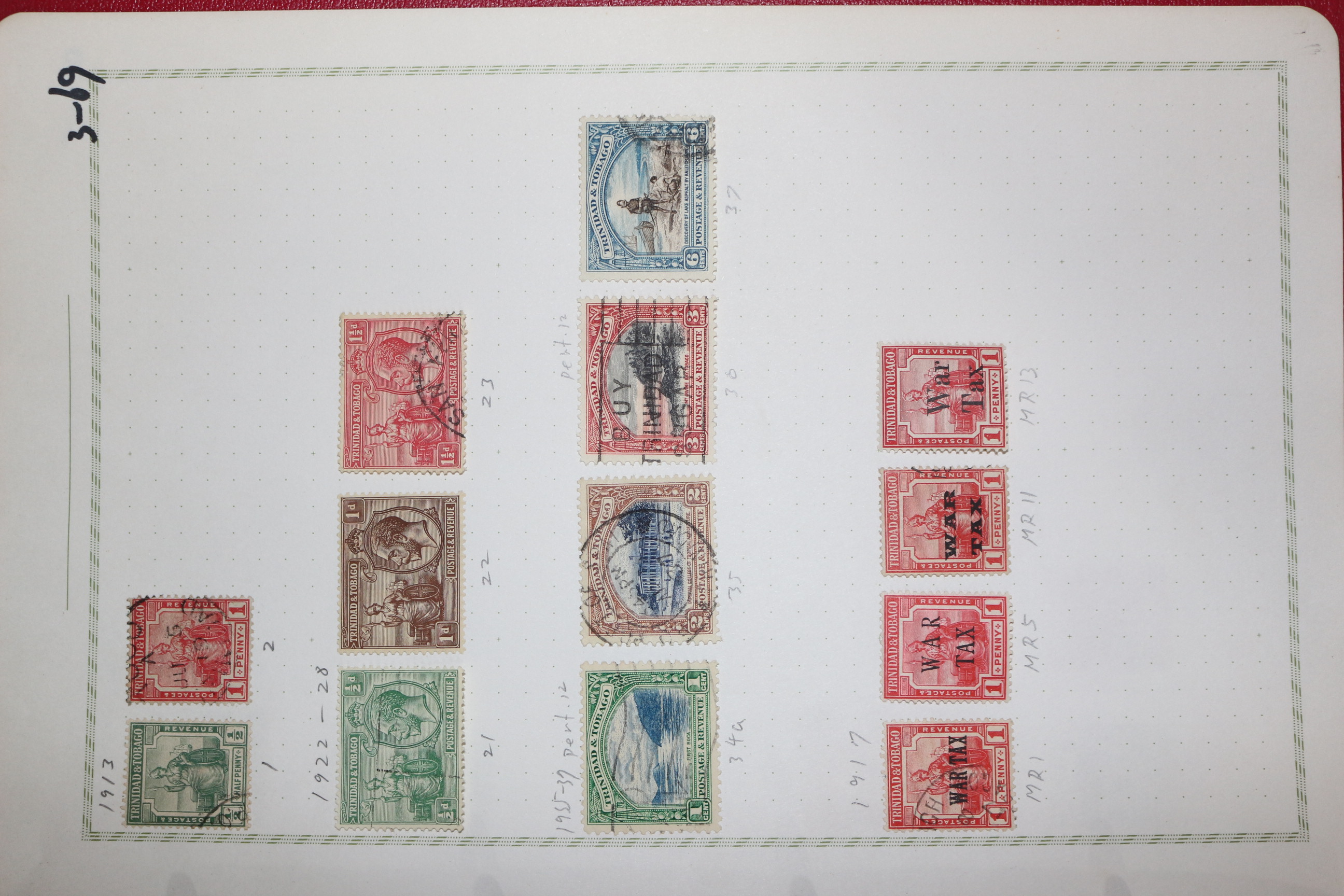 3-69 1913년~1928년 트리니다드 토바고 trinidad tobago 우표 13장