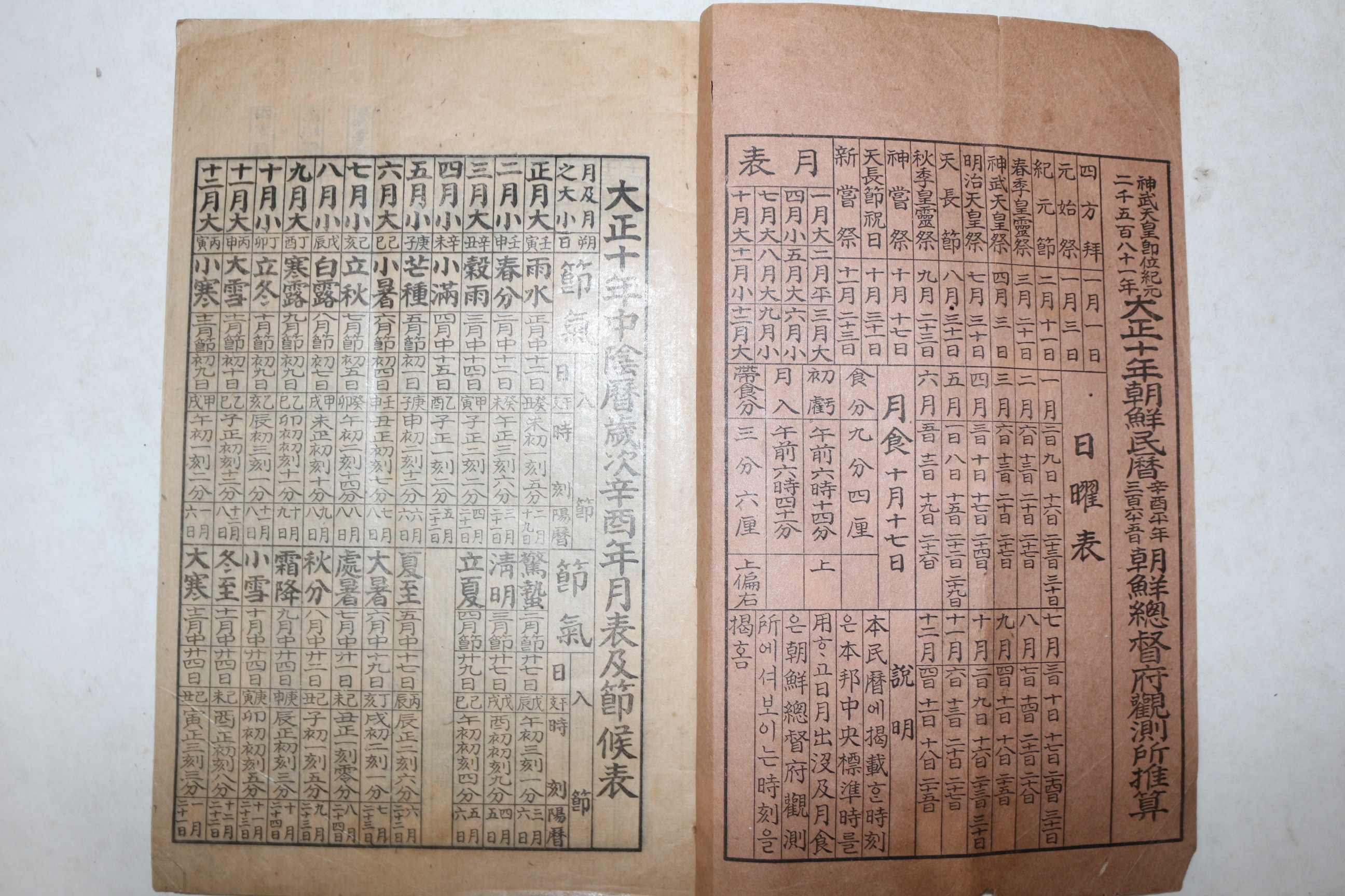 1921년(대정10년) 조선총독부 대정10년 조선민력