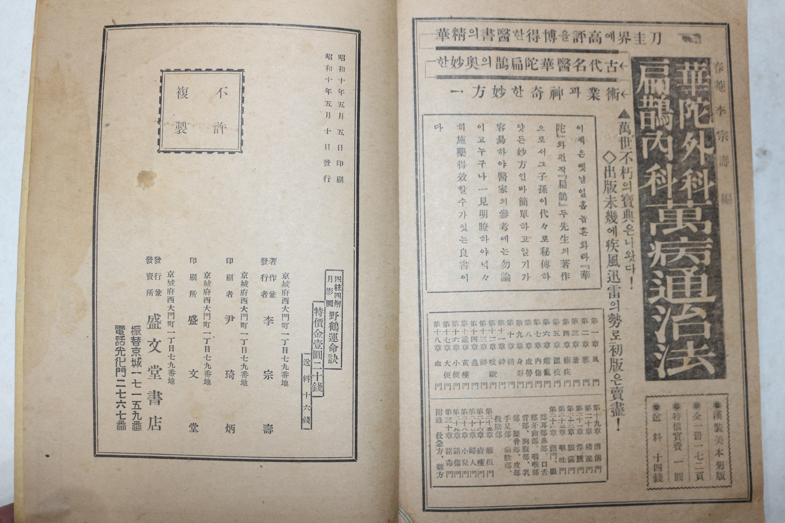 1935년(소화10년) 사주자해 월영도 야학운명결(野鶴運命訣) 1책완질