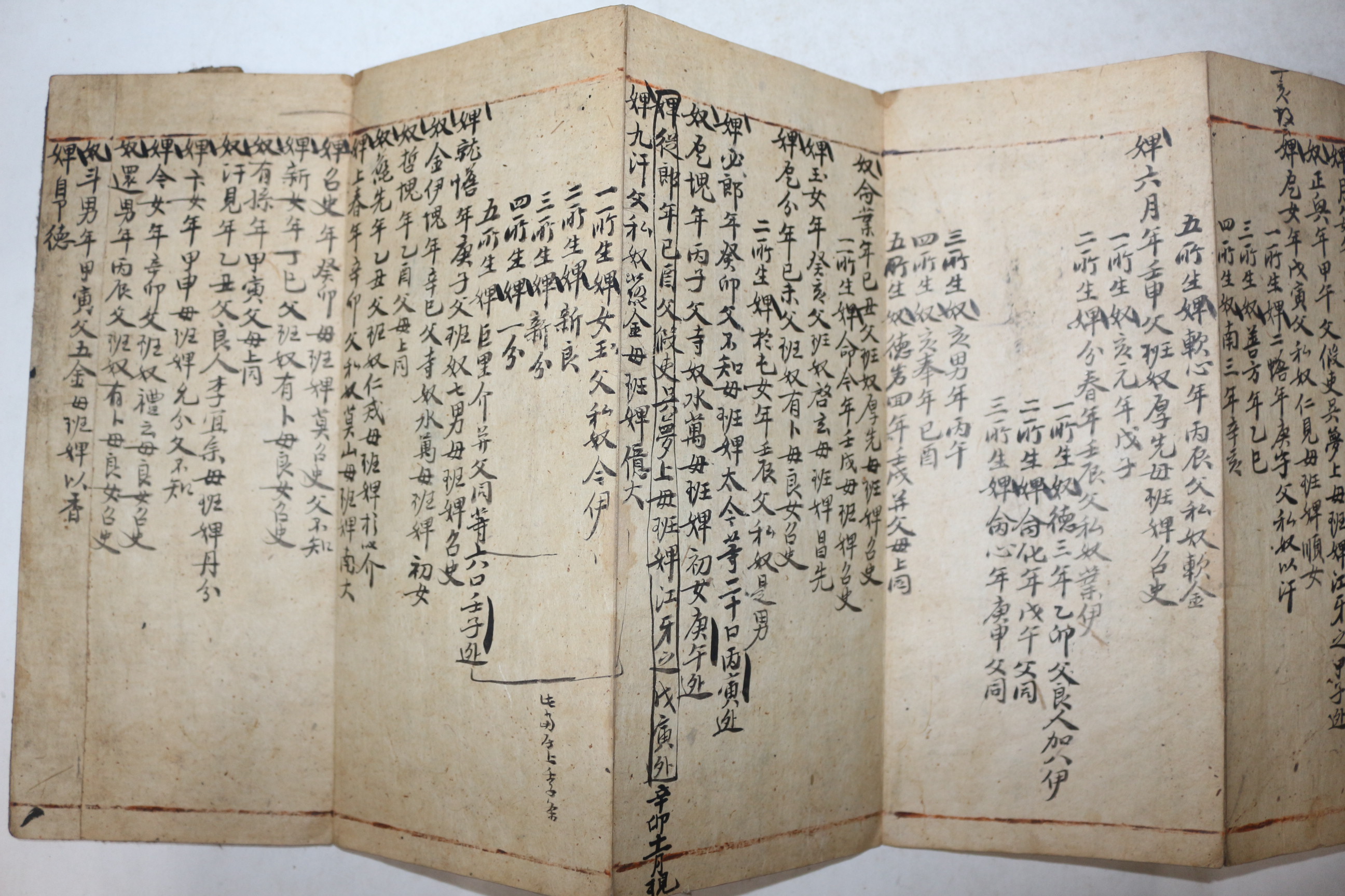 고필사본 100명이상의 노비와 수많은 전답을 담은 전답안 노비안 절첩본