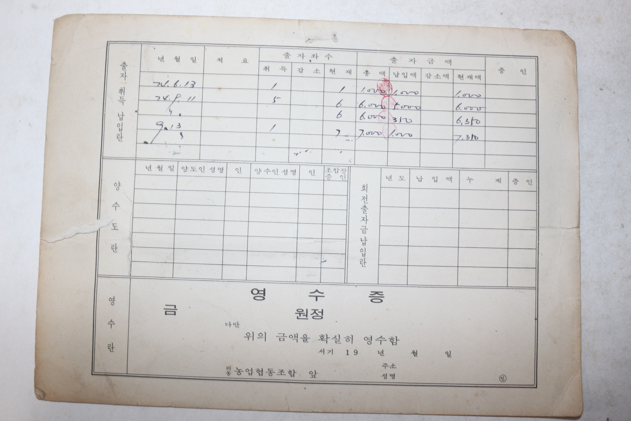 1974년 농업협동조합 출자증권