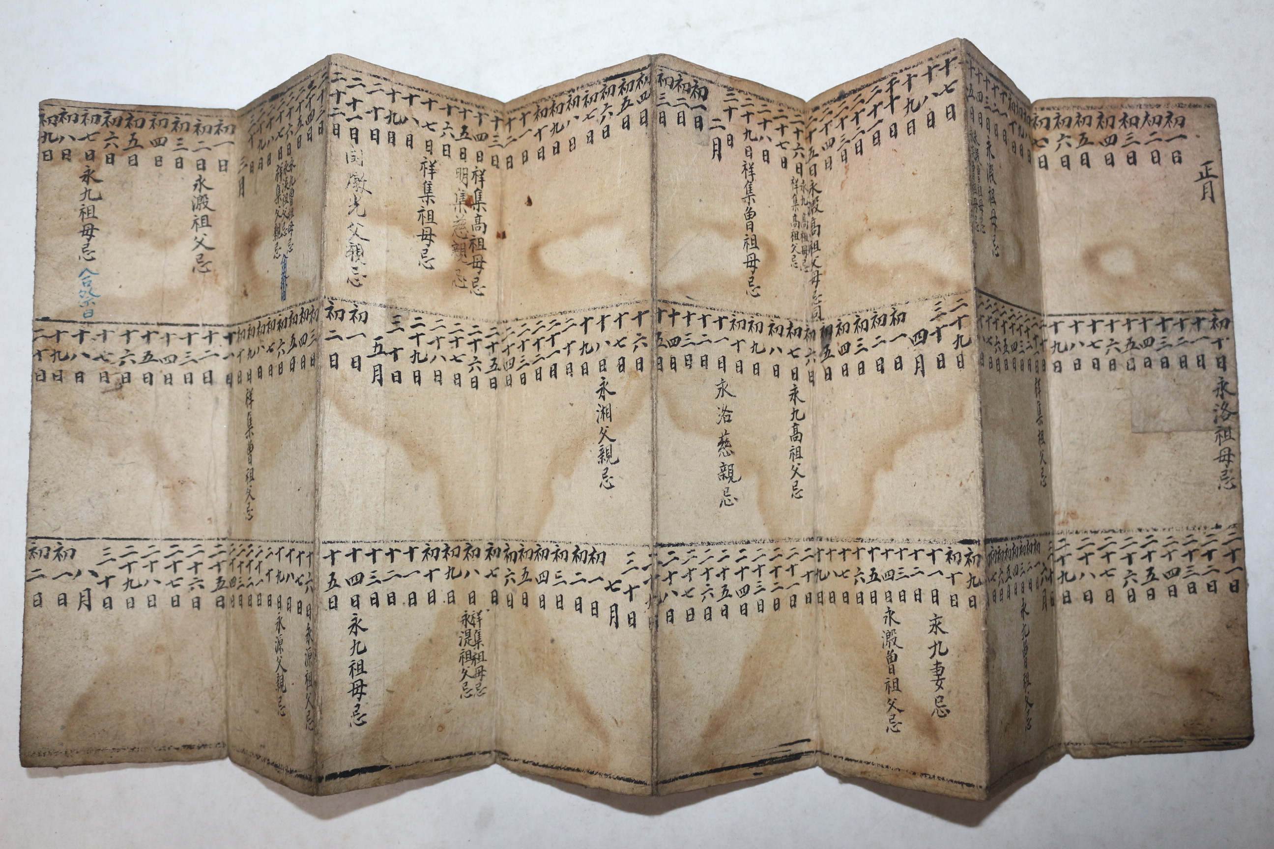 조선시대 한집안의 일년치 제사를 기록한 기안(忌案)