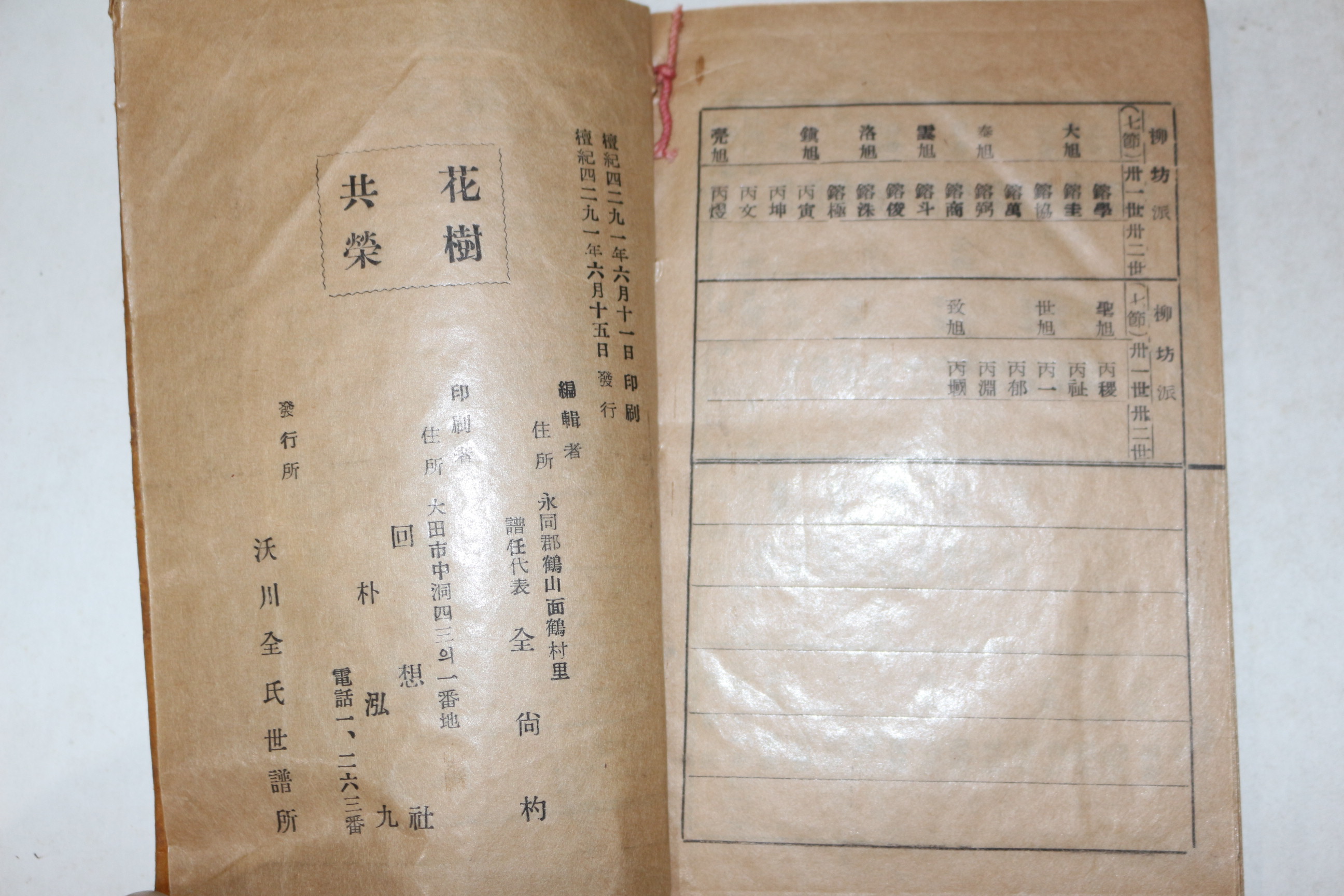 1958년(단기4291년) 옥천전씨약보(沃川全氏略譜) 1책완질