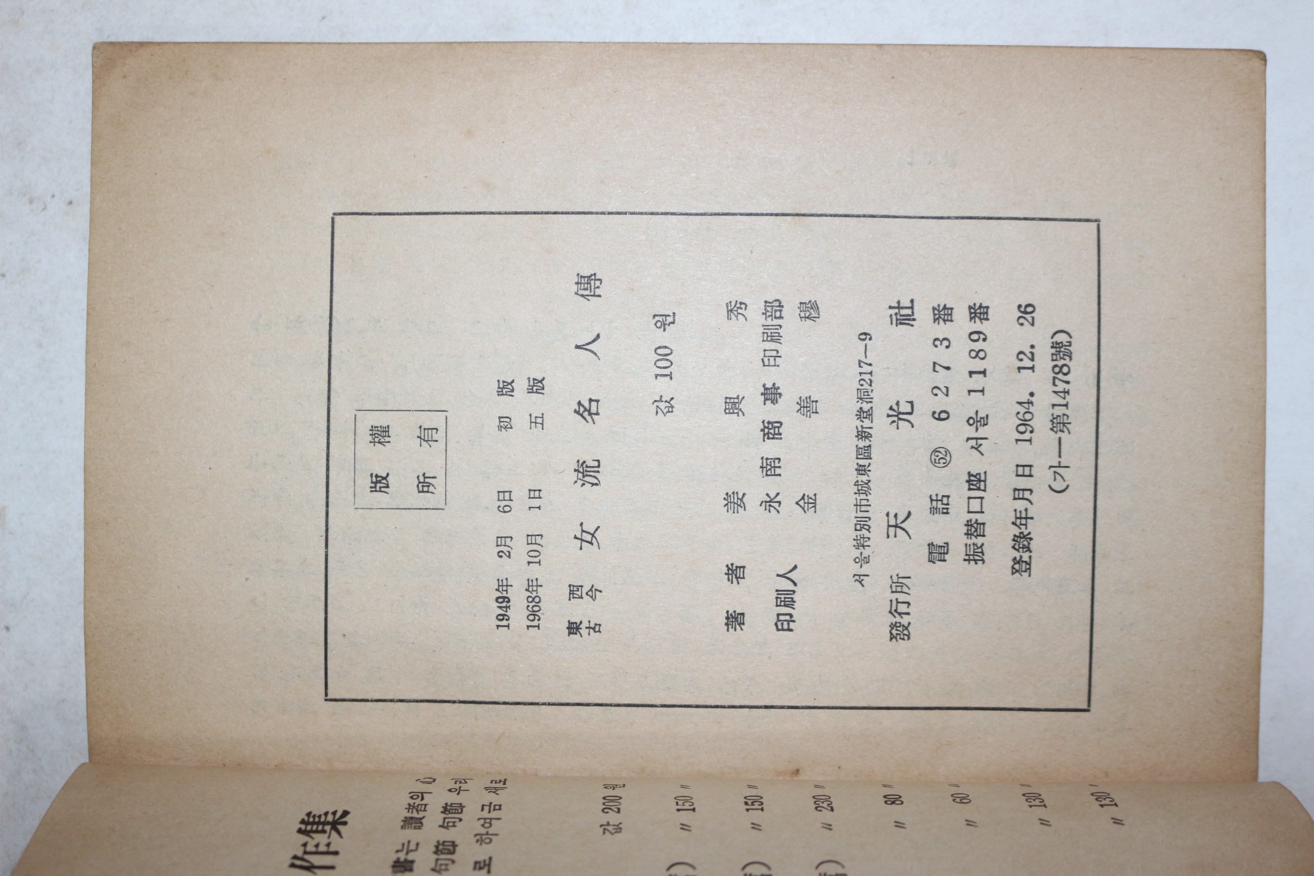 1968년 강흥수(姜興秀) 동서고급 여류명인전(女流名人傳)