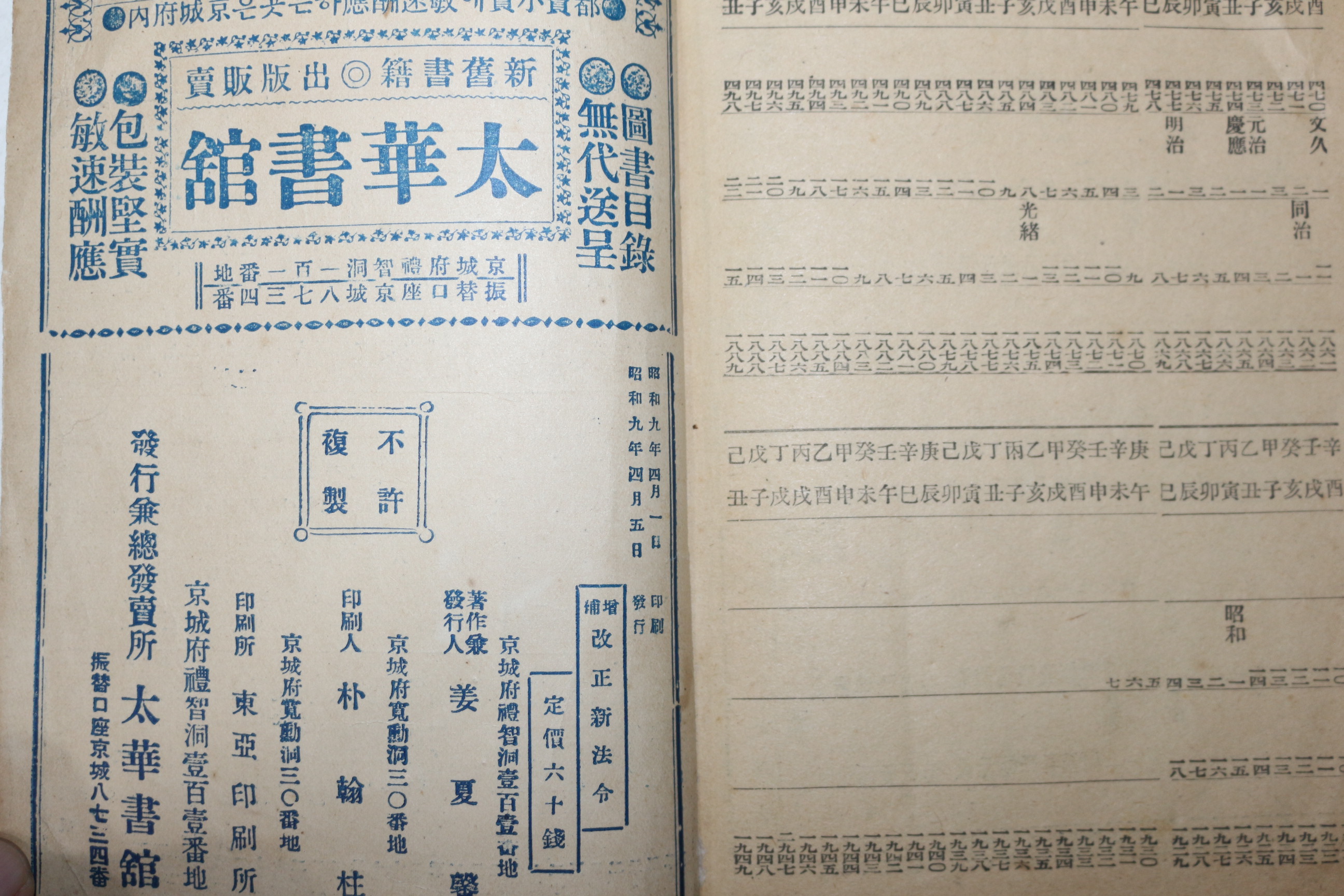 1934년(소화9년) 경성 태화서관 증보 개정신법령