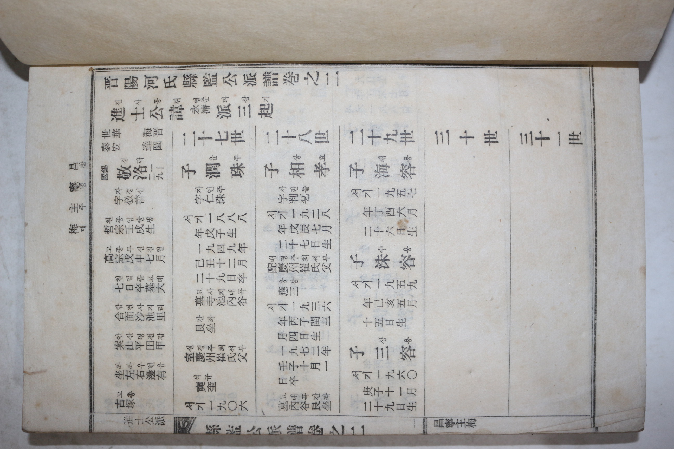연활자본 진양하씨세보(晉陽河氏世譜) 3책완질