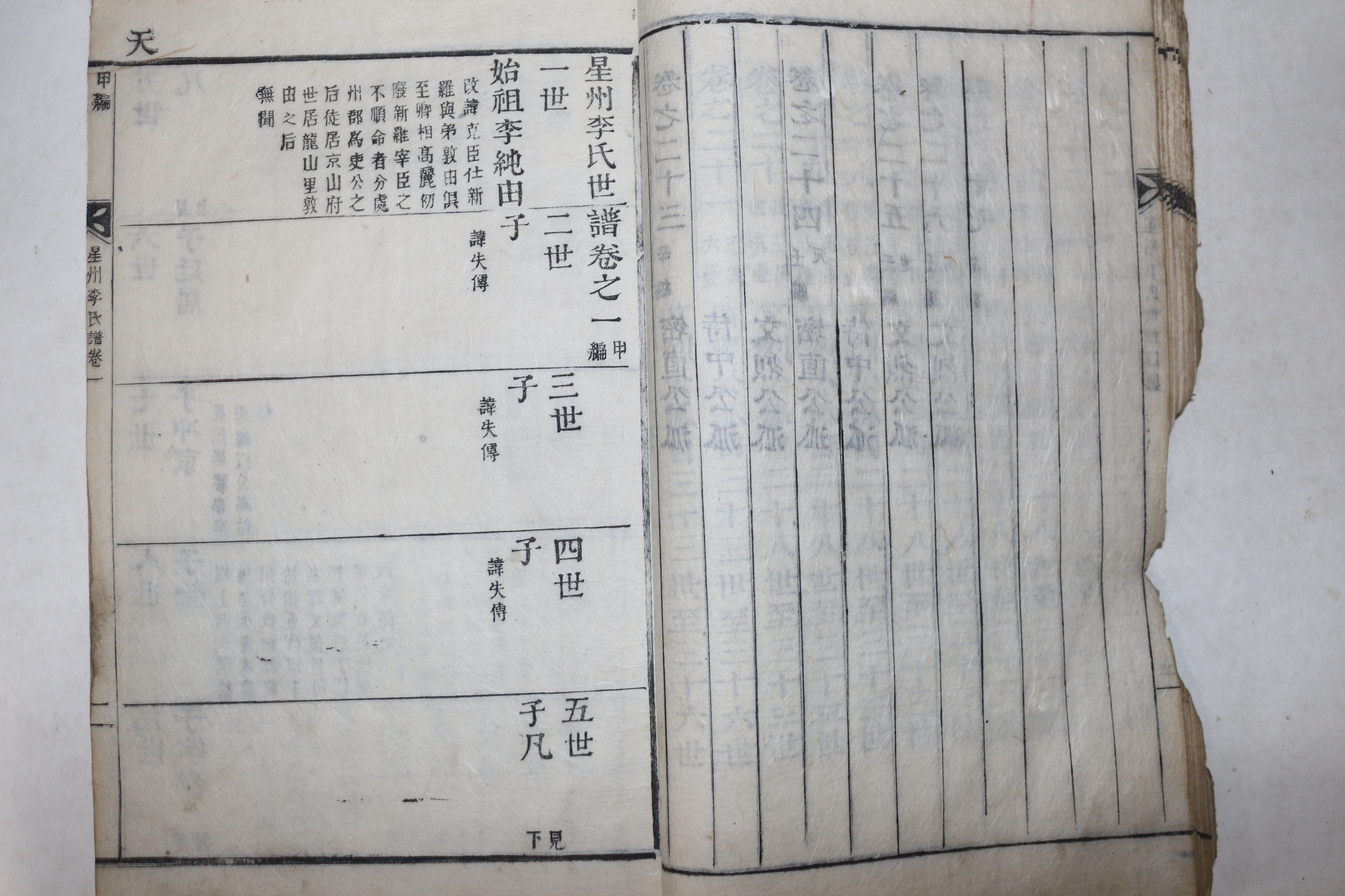 목활자본 성주이씨세보(星州李氏世譜) 수권 1책