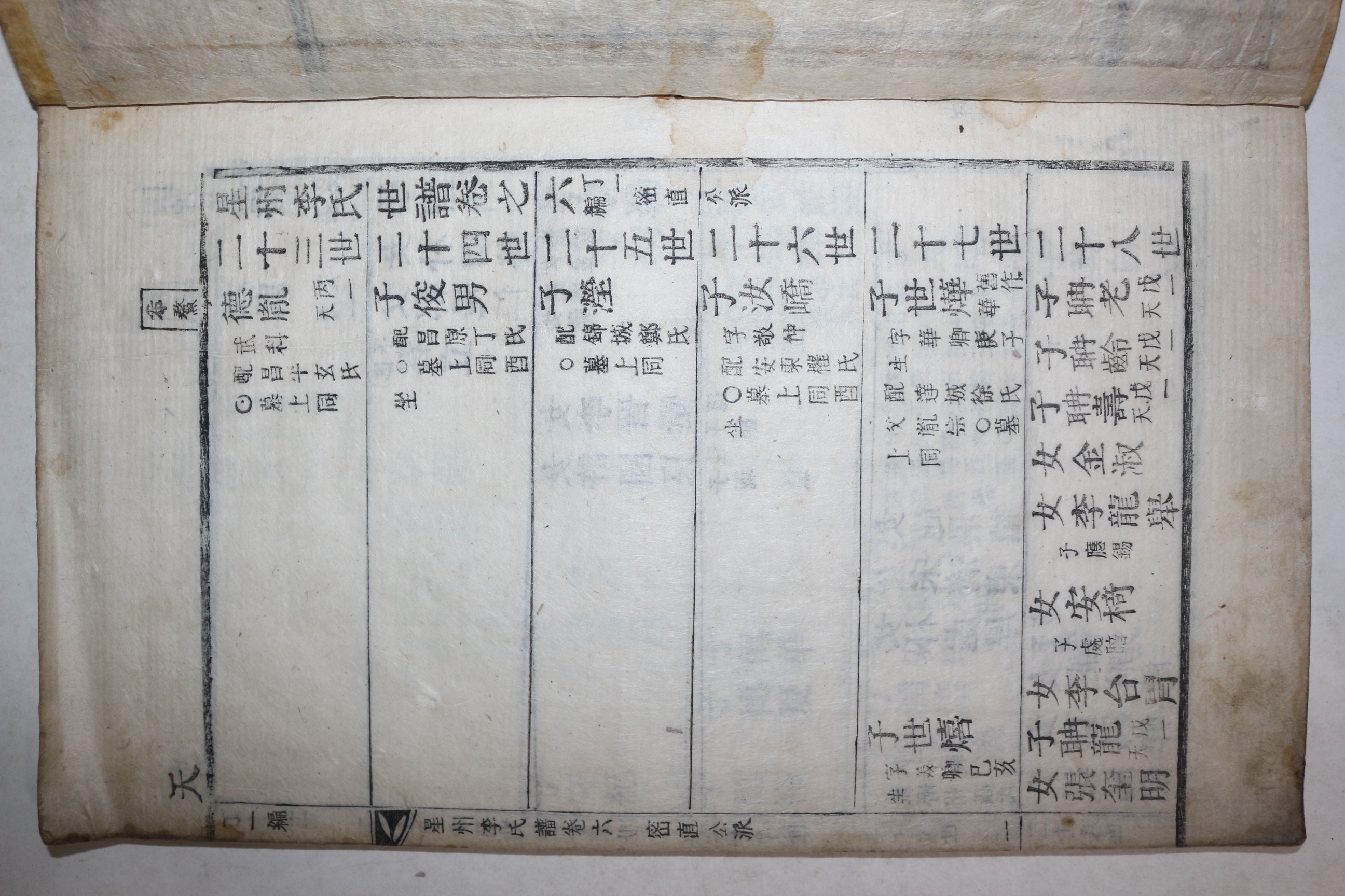 목활자본 성주이씨세보(星州李氏世譜) 권6  1책