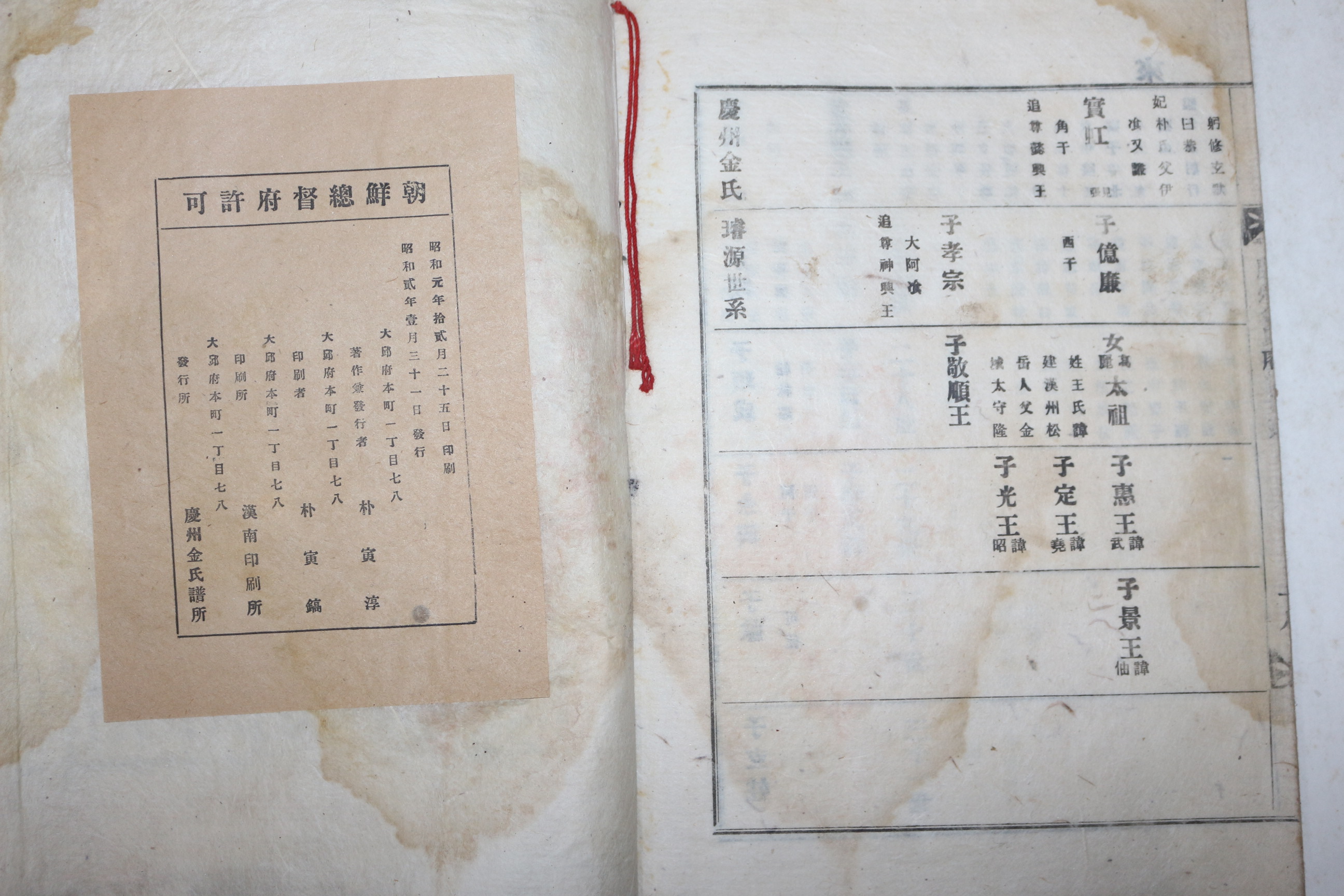 1927년(소화2년) 경주김씨족보(慶州金氏族譜) 수권 1책완질